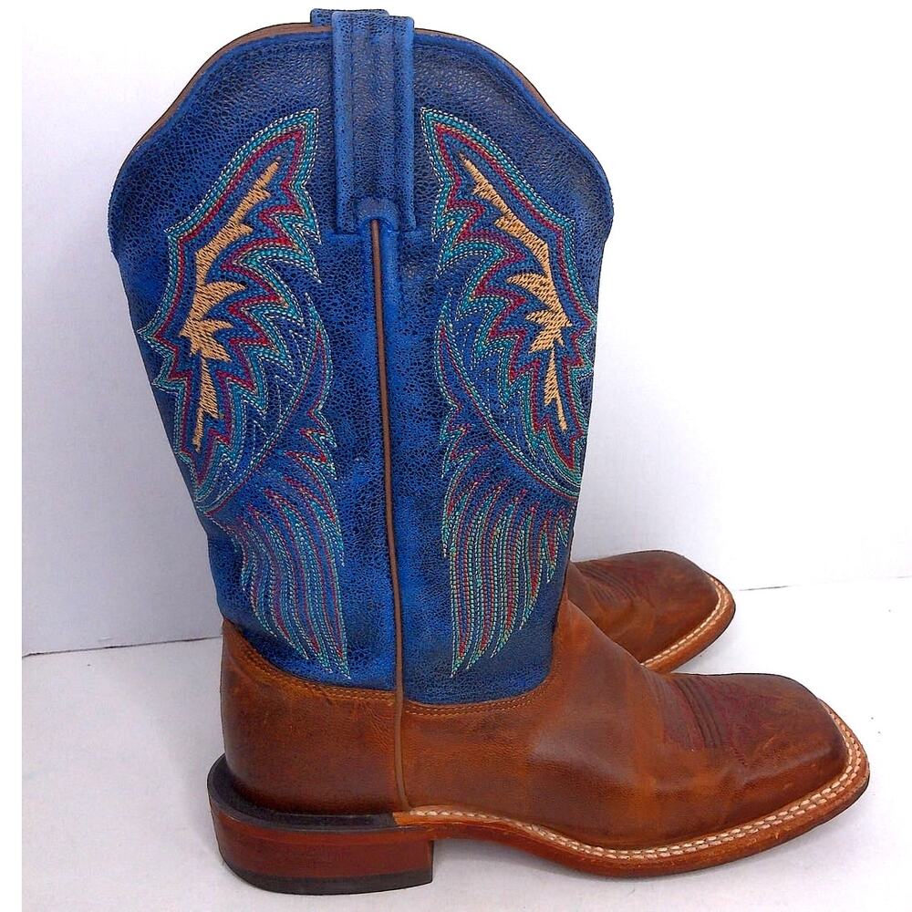 Tony Lama Womens Dava San Saba Western Cowboy Boots Brown Royal Blue Leather 7.5